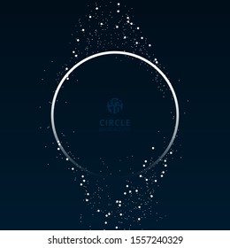 Circle white frame galaxy and space concept with particles on dark blue background. Circular ring light shining glowing sparkle effect dust explosion. Vector illustration