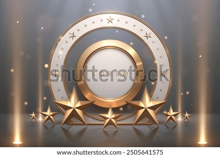Circle white and gold frame with stars and lights