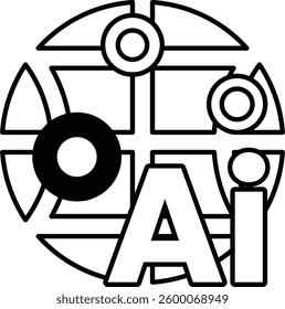 A circle with a white letter Ai in the middle In black and white line style