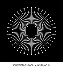 Círculo con líneas blancas sobre un fondo negro como concepto de sol. Se puede usar como icono, logotipo, tatuaje.