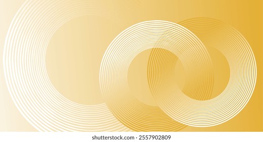 circle white lines yellow background. white shiny geometric circle lines background. golden geometric abstract background.