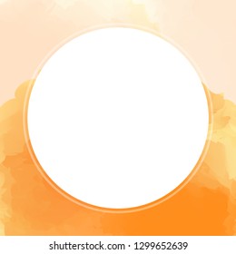 circle white on watercolor texture for banner background, white circle empty frame of water color orange, circle banner art frame mixed of multicolor, circle frame on orange colorful watercolor banner
