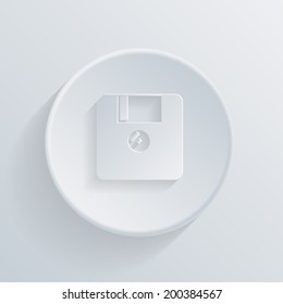 circle white paper icon with a long shadow.  floppy, diskette