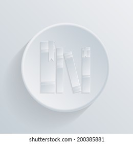 circle white paper icon with a long shadow. the spines of books