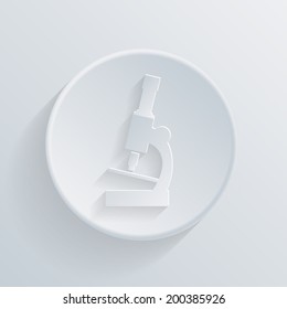 circle white paper icon with a long shadow. microscope sign