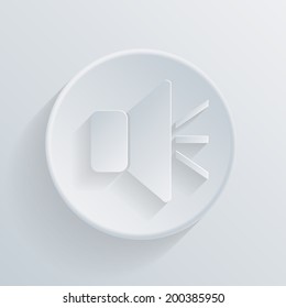 circle white paper icon with a long shadow. loudspeaker