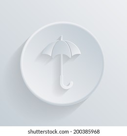 circle white paper icon with a long shadow. umbrella
