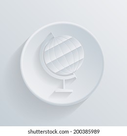 circle white paper icon with a long shadow. globe symbol of geography