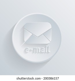 circle white paper icon with a long shadow. postal envelope