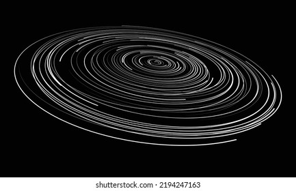 Circle with white speed lines as dynamic abstract vector background or logo or icon. Artistic illustration with perspective on black background.