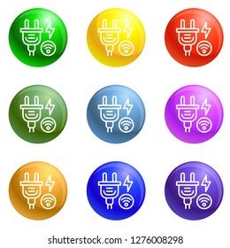 Circle wifi icons vector 9 color set isolated on white background for any web design 