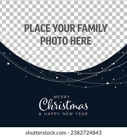 Circle window frame layout template with place for your photo. Simple winter layout template for your christmas card, social media post status, flyer, header or banner