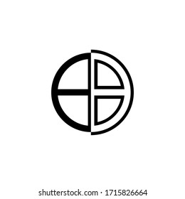 Diseño del logotipo gráfico de la ventana circular, plantilla de concepto del logotipo de la letra B, aislado en fondo blanco.
