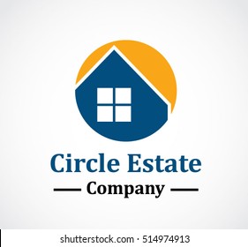 Circle window of real estate abstract vector and logo design or template home business icon of company identity symbol concept