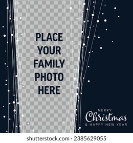 Circle window verticla stripe frame layout template with place for your photo. Simple winter layout template for your christmas card, social media post status, flyer, header or banner