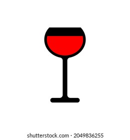 Circle wine glasses vector icon with red wine. Wineglasses icon with round shape bowl. Black silhouette. Clipart and illustration on white background. 