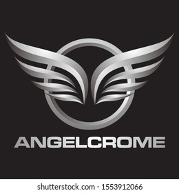 circle wings silver logo icon vector