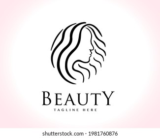 circle women beauty face line art drawing logo design illustration