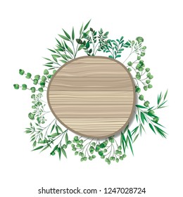 circle of wooden with branches and leafs