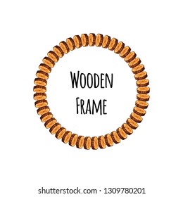 Circle wooden frame of tree cross section logs isolated on white background. Round timbered border with place for text - flat vector illustration