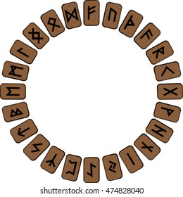 A circle of wooden planks to put on them in the Scandinavian runes, futhark, isolated on white, vector illustration, eps-10