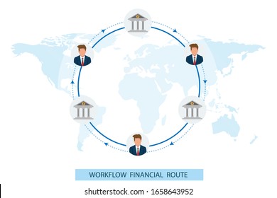 Circle workflow infographic financial route between bank and person Vector illustration