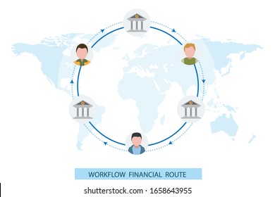 Circle workflow infographic financial route between bank and person Vector illustration