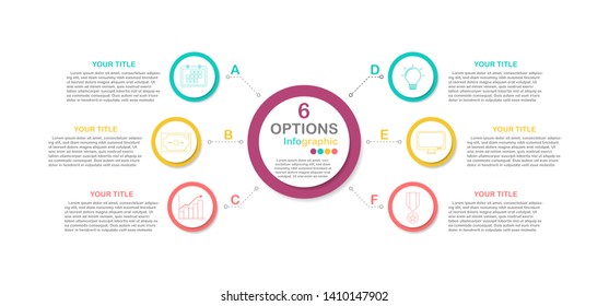 Circle workflow process infographic for 6 options, EPS10 vector  (divided into layers in file), Business icon and space for your text in each option branch.