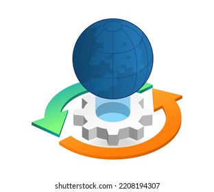 Circle world process in isometric flat illustration