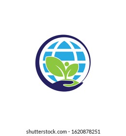 circle world safe earth with hand and tree illustration