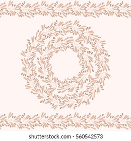 Circle wreath of berries of barberry. Seamless brush of berries and leaves.