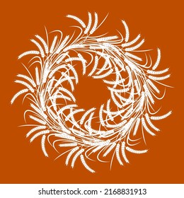 Circle, wreath of ears of wheat on a brown background. Horizontal seamless pattern. Two color vector illustration