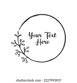 Circle wreath hand drawn black line art. Circle plant nature border frame vector element decoration illustration. 