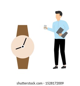 Circle wristwatch outline icon. Flat cartoon character isolated on white background