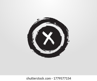 Circle X Letter Logo With Circle Grunge Splatter Element. Retro logo design template.