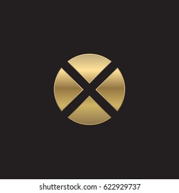 circle x logo, initial logo ox, xo, x inside o rounded letter negative space gold