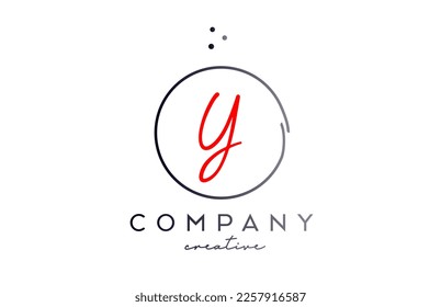 Circle Y handwritten alphabet letter logo with dots and black red color. Corporate creative template design for business and company