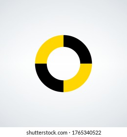 circle with yellow and black parts, vector safety stripe warning, circle warn caution construction. Stock vector illustration isolated on white background.