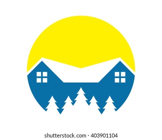 circle yellow blue real estate residence residency residential home house housing property image icon