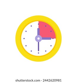 Círculo reloj amarillo con rojo sector de fecha límite vector ilustración plana. Reloj redondeado con flechas para un cómodo control de la gestión del tiempo aislado en blanco. Recordatorio de reunión del temporizador