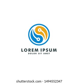 circle yin yang logo template, technology design icon vector