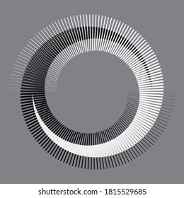 Circle in yin and yang style. Spiral with lines as dynamic abstract vector background or logo or icon