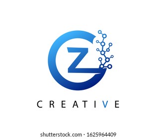 Circle Z Letter Digital Network , abstract blue Z technology logo design.