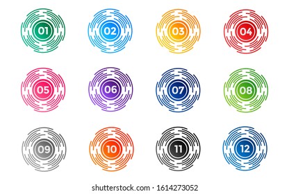 Circled bullet points number set from one to twelve