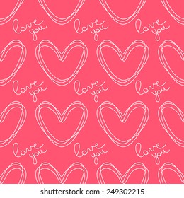 Circled the contour hearts. Romantic seamless vector pattern for Valentine's Day or wedding. Abstract texture can be used for greeting cards, wedding invitations or party Valentine's Day. 
