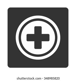 Circled Cross vector icon. Style is flat rounded square button, white and gray colors, white background.