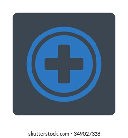 Circled Cross vector icon. Style is flat rounded square button, smooth blue colors, white background.