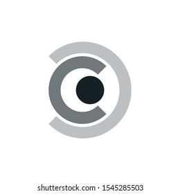 Circled design element with business Logo concept. Two half circles and dot in the middle. Stock Vector illustration isolated on white background.