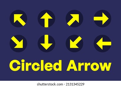 Circled direction arrow vector cliparts collection in blue colored circle shape. Multi directional angles.