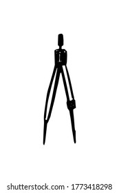 circled. divider compass subject for drawing. caliper vector stylized illustration in black on a white background. 